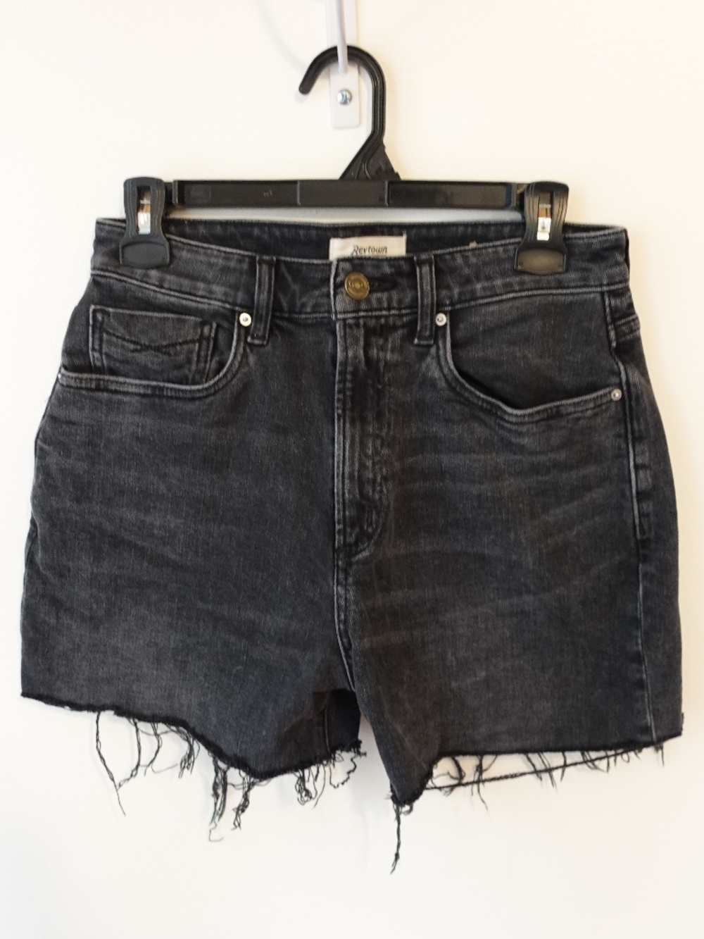 Revtown - Mid-Rise Black Cutoff Denim Shorts - Size 28